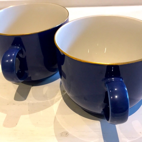 Vintage Mikasa Blue Coffee Mugs Transition Granada Gold Rim Teacup Set of 2 - Picture 4 of 8
